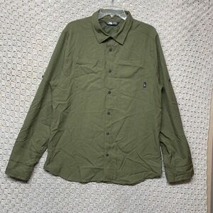 The North Face Shirt Mens Sz L Olive Green Roll Sleeve Hiking Fishing Button Up